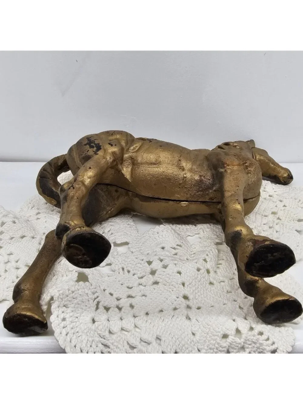 Antique Cast Iron Horse Still Bank AC Williams Beauty Gold Paint Coin Penny